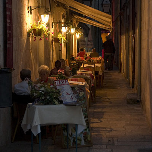 Old town narrow street cafes